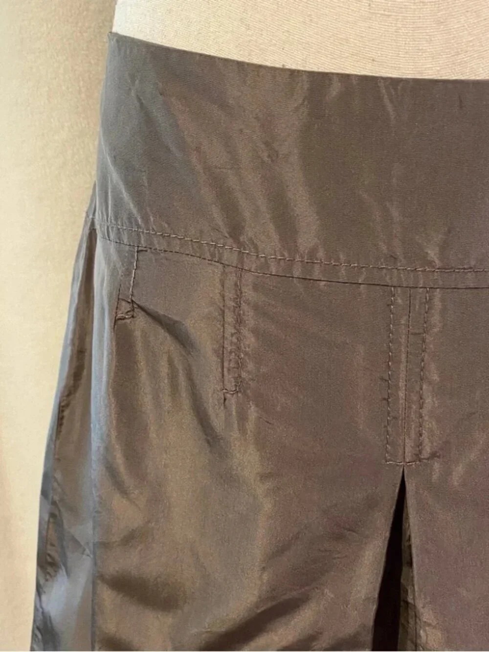 J. Crew warm taupe brown silk taffeta pleated a-line skirt